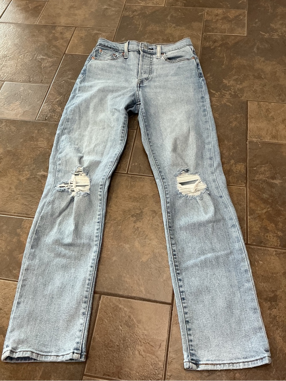Levi's Light Blue Wedgie Straight-Leg Distressed Jeans